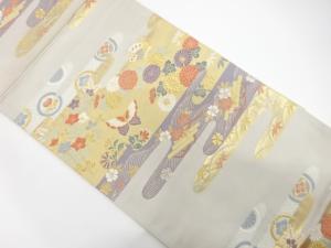 ヱ霞に蝶・花筏模様織り出し　袋帯